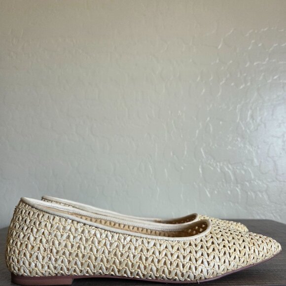 Sam Edelman Wanda Woven Raffia Pointed Toe Ballet Flats Ivory/Natural Womens 8.5 - Picture 1 of 12